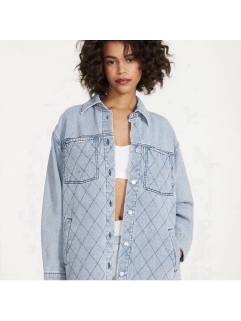 Steve Madden Washed Light Blue Quilted Denim Shacket Size: MEDIUM NWOT 🏷️